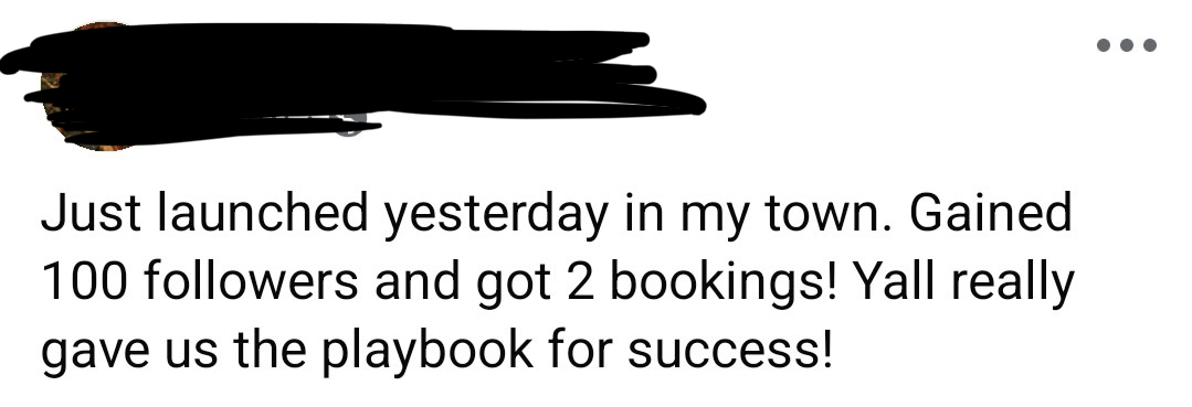 Playbook owner gained 100 followers and got 2 bookings after launching