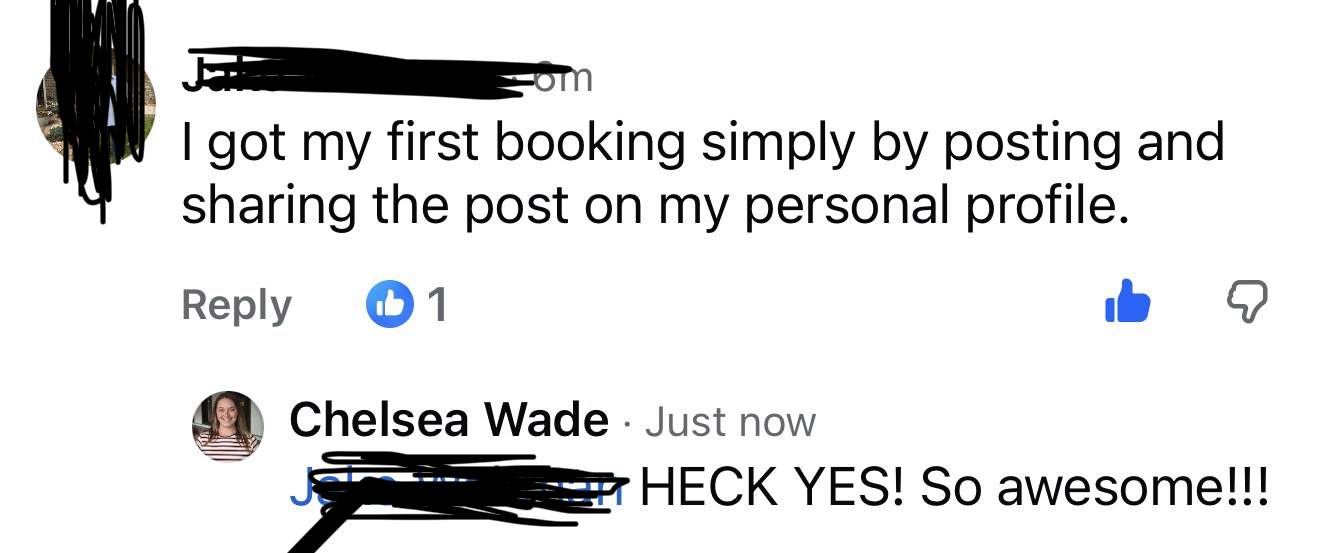 Playbook owner landed their first booking by sharing the post on their profile