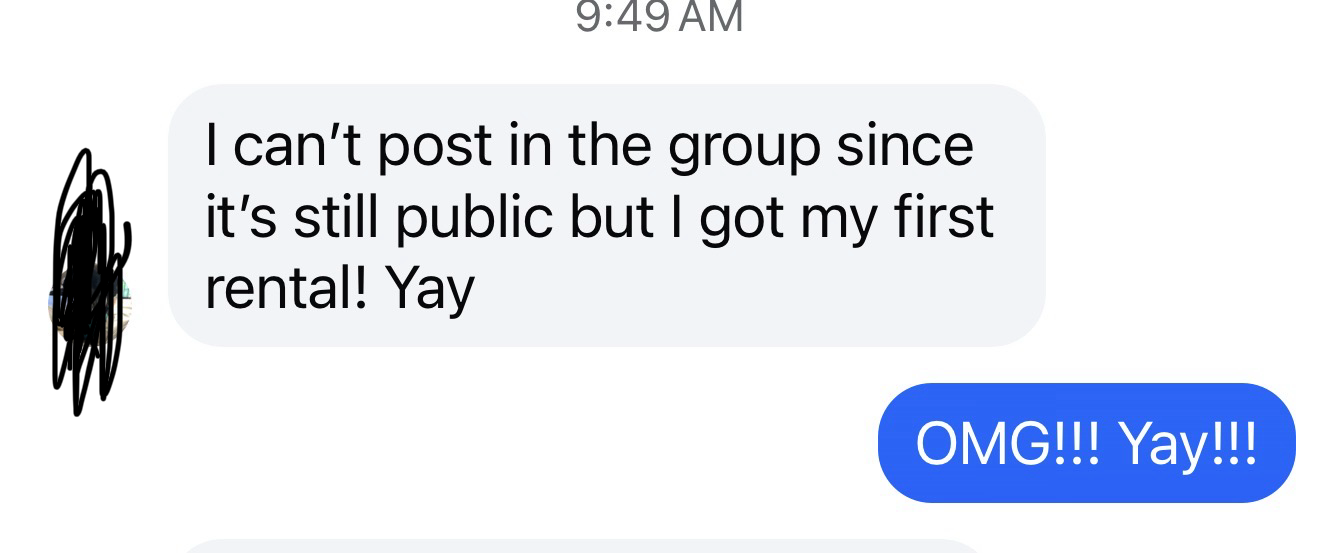 Playbook owner got their first rental